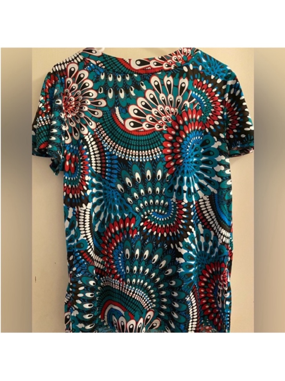 Floral-Print Cowl Neck Women’s Top - Teal, Red & Blue- Sz Large - Picture 2 of 4
